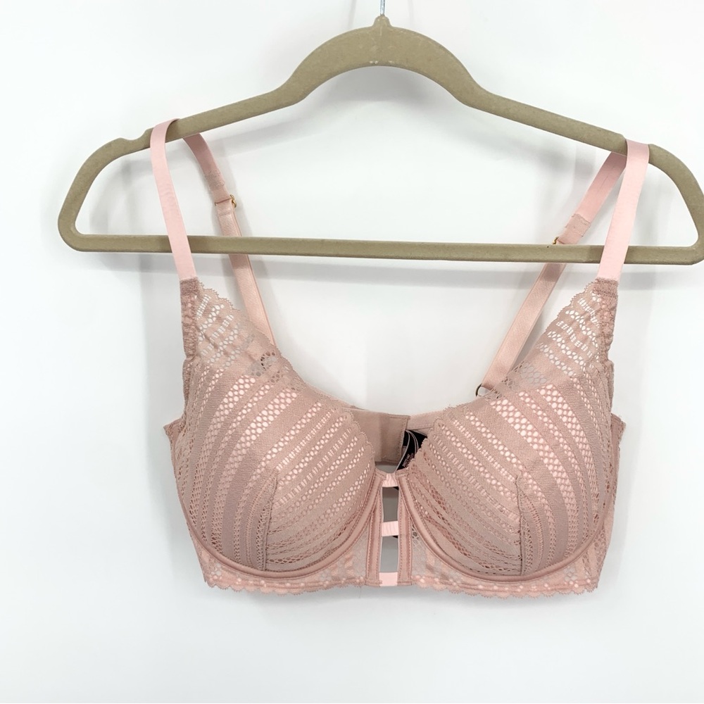 Victoria's Secret Size 36DD Bra Pink Sheer Lace Underwire Padded Lined Plunge